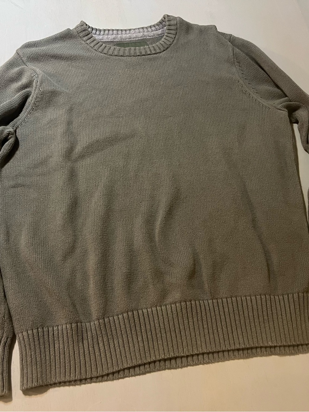 Eddie Bauer Men's Large Olive Green 100% Combed Cotton Crewneck Sweater Heavy Kn